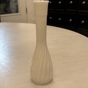 Hoosier Glass White Milk Glass 9" Tall Bud Vase #4094 Swirl Design USA Vintage